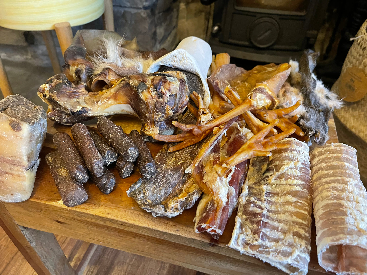 Boredom buster dog treat box with natural long lasting treats hooves, ears and feet