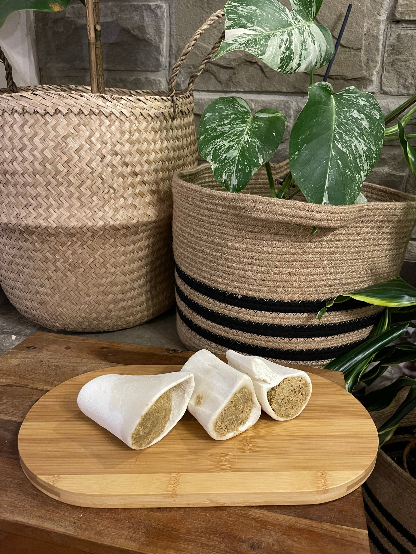 Peanut butter filled bone, natural dog treats.
